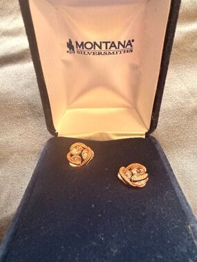 Montana Silversmiths Gold-Tone Rose Knot Stud Earrings with Clear Rhinestones
